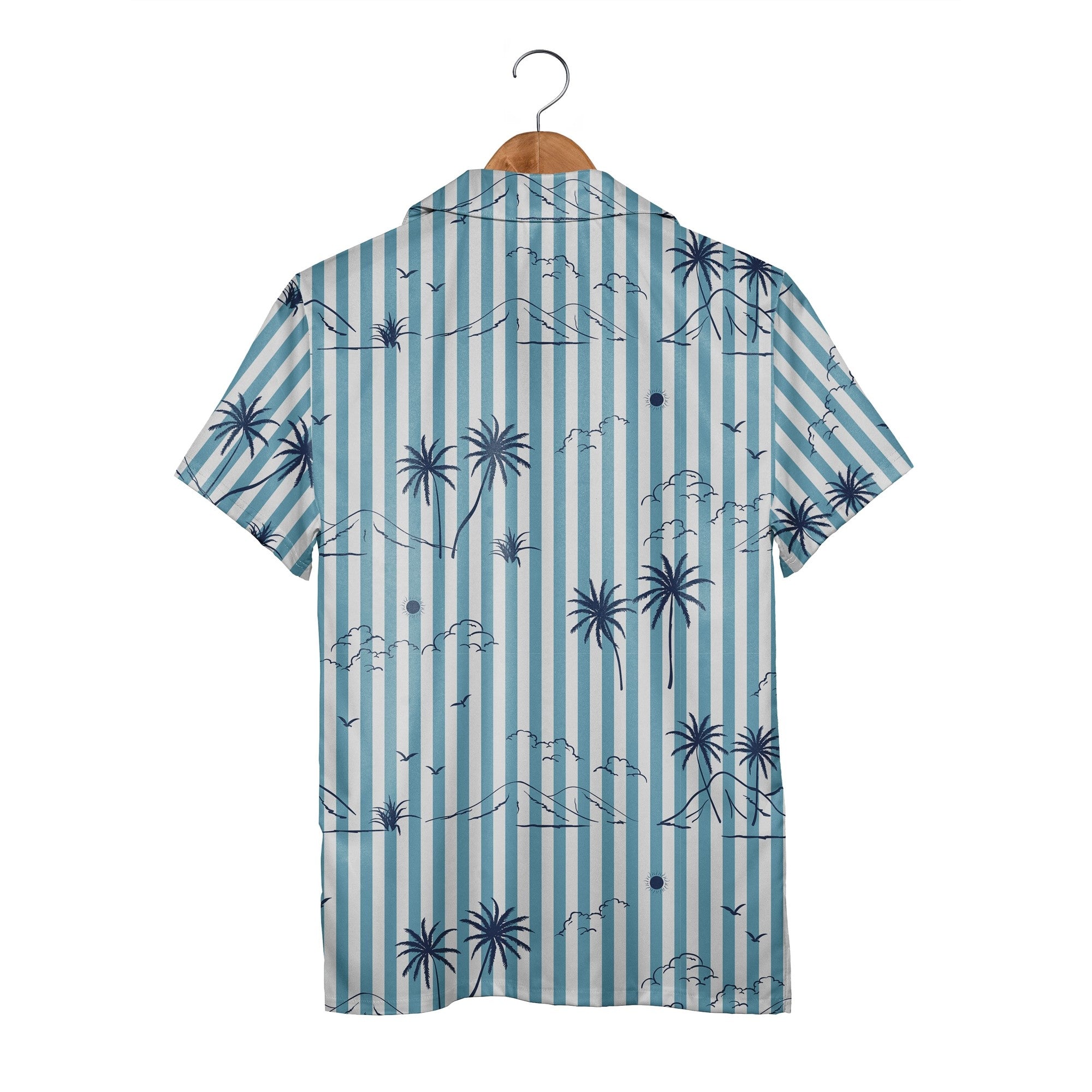 Modern Tropical Hawaiian Shirt on Black White Horizontal Stripes
