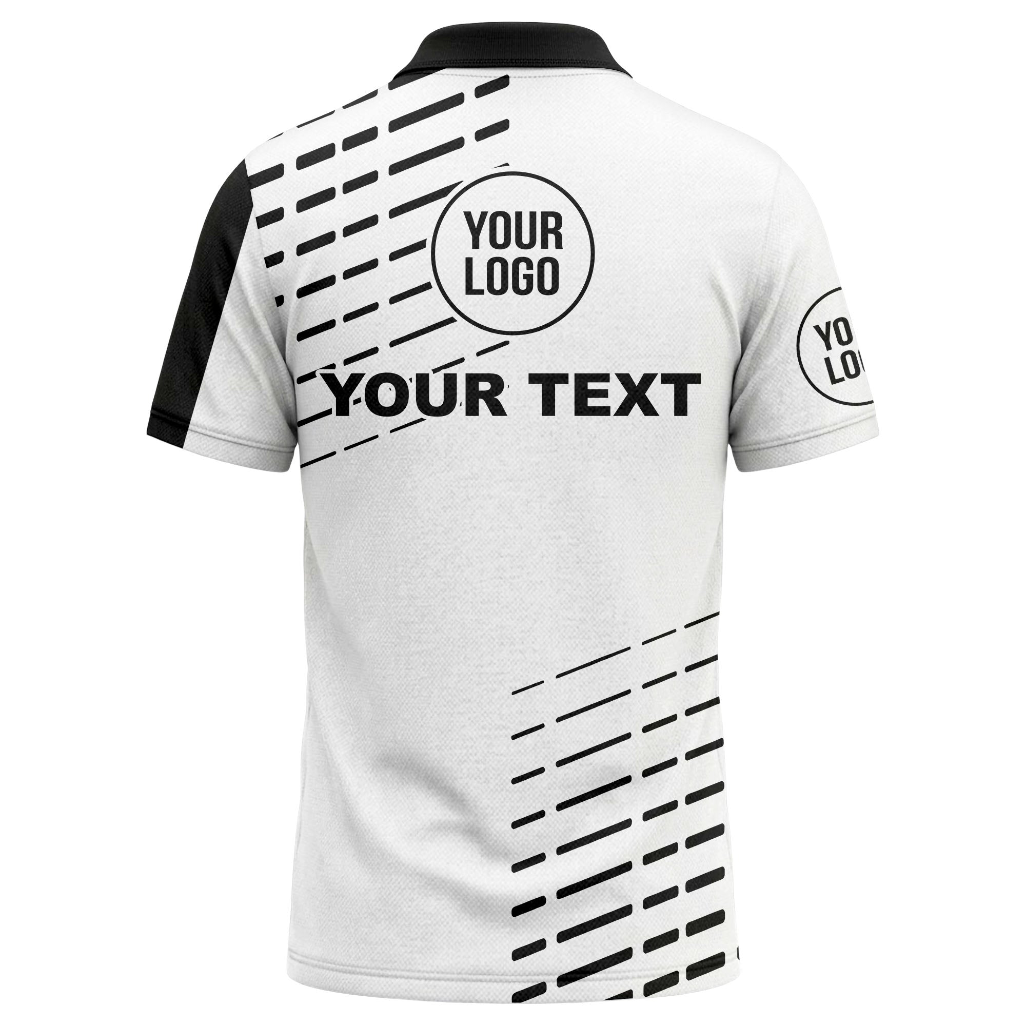 modern vertical stripe & dashed line graphic custom text logo polo shirt