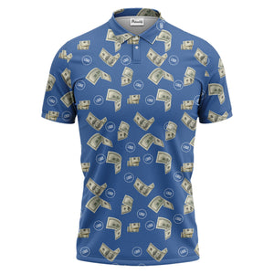 Money Rain Dollar Bills Repeating Pattern Polo Shirt For Men