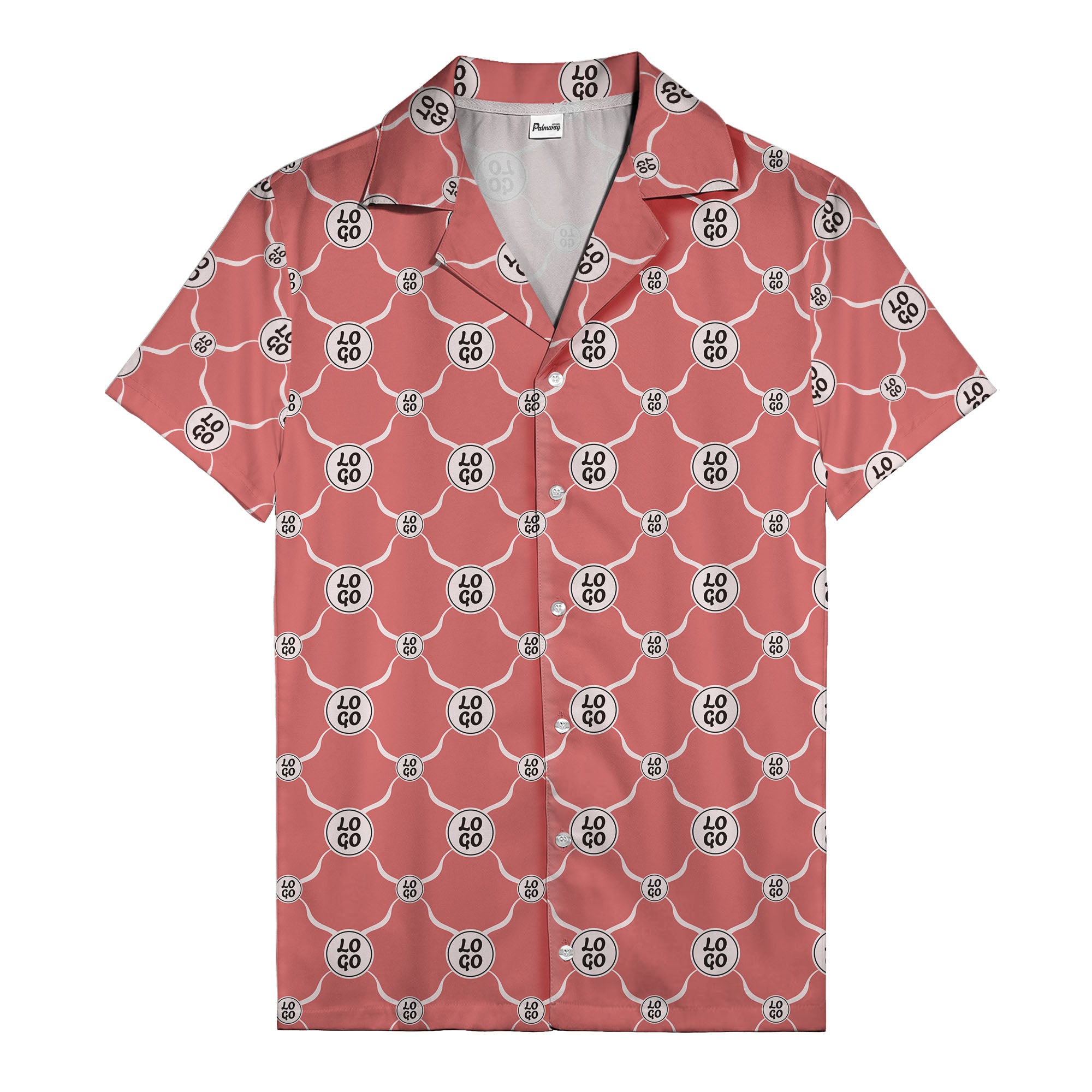 monochrome interlocking circles & logo repeat pattern hawaiian shirt for men