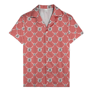 monochrome interlocking circles & logo repeat pattern hawaiian shirt for men