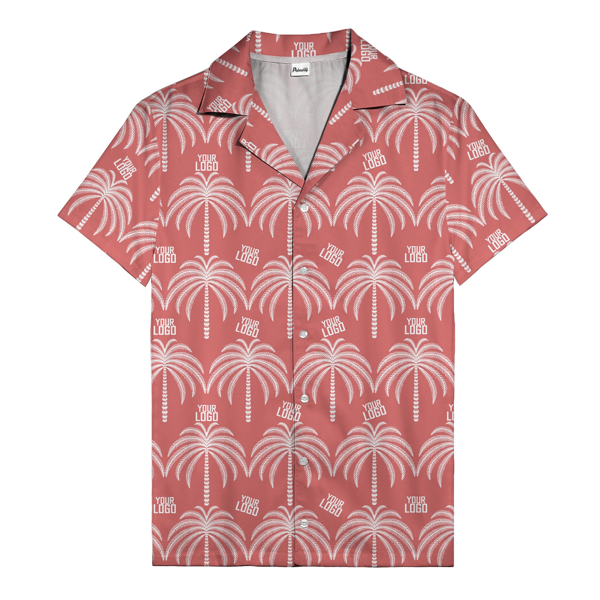 monochrome palm tree & custom logo repeat hawaiian shirt for men