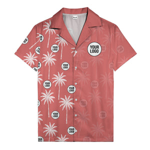monochrome palm trees & custom logo repeat hawaiian shirt