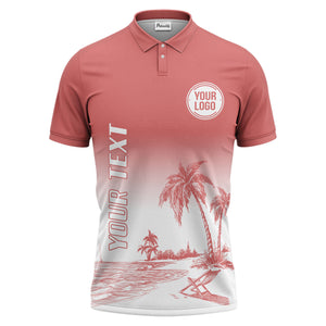 monochrome palm trees & lounge chair beach scene polo shirt
