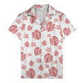 monstera leaves & custom logo repeat black white hawaiian shirt