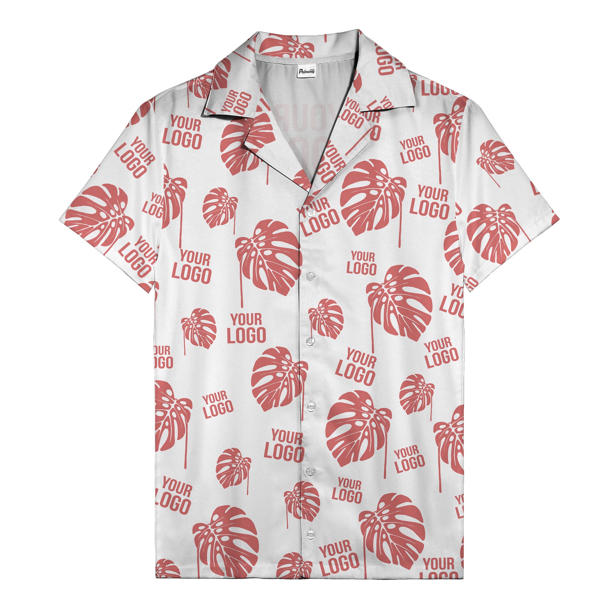 monstera leaves & custom logo repeat black white hawaiian shirt