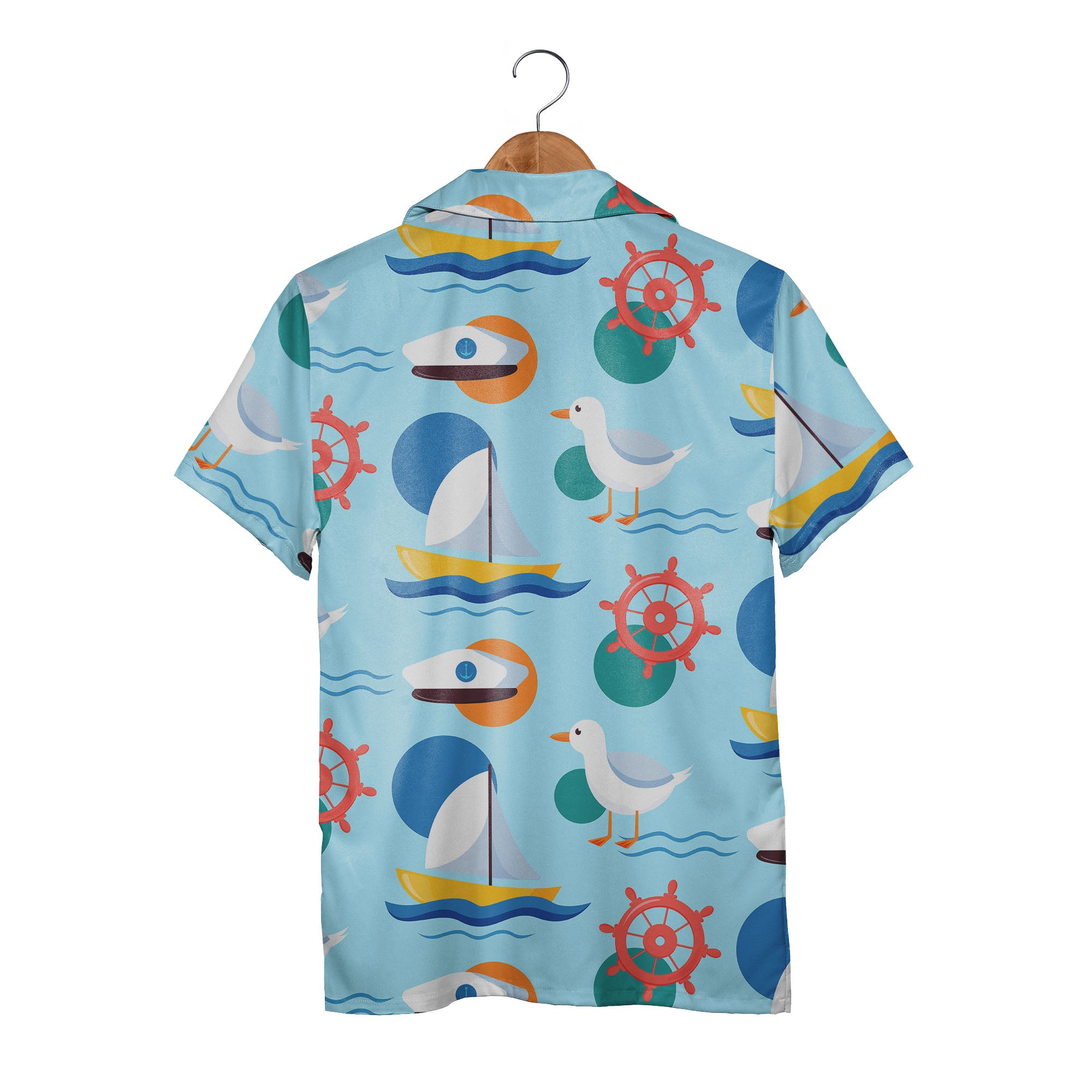 Nautical Captain Hat & Ship Wheel Hawaiian Shirt – Seagull Sailing Fun