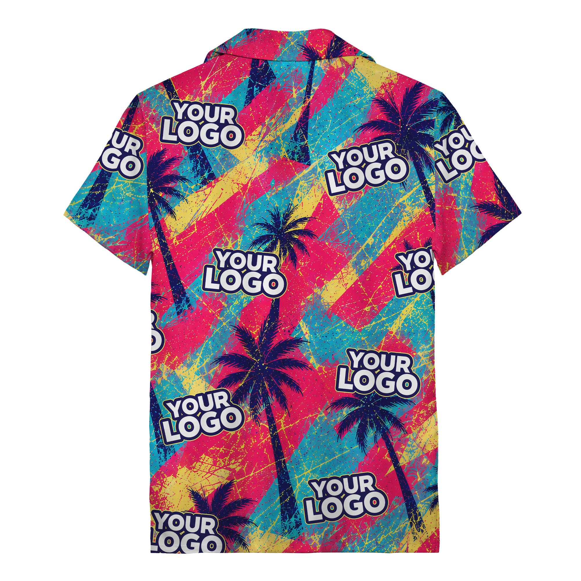 neon palm trees & custom logo electric aloha hawaiian shirt