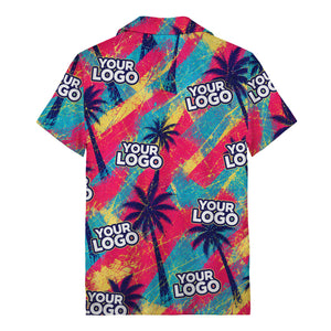 neon palm trees & custom logo electric aloha hawaiian shirt