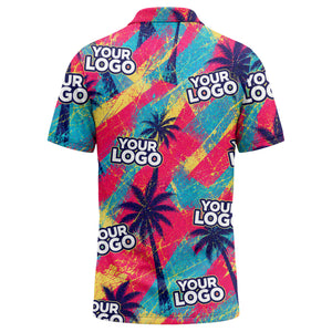 neon palm trees splatter paint diagonal stripe polo shirt for men