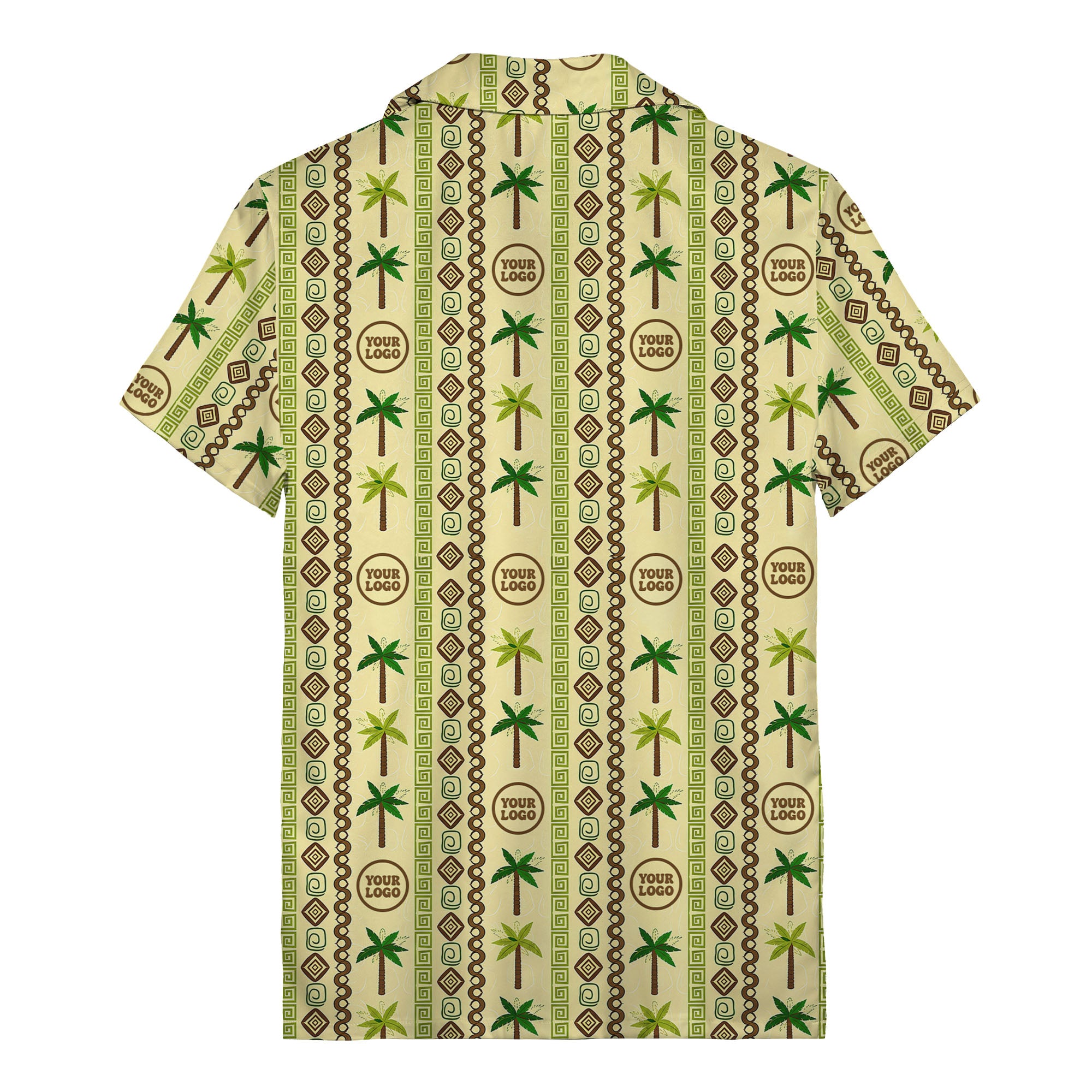 palm tree & monogram logo repeat vintage beige hawaiian shirt