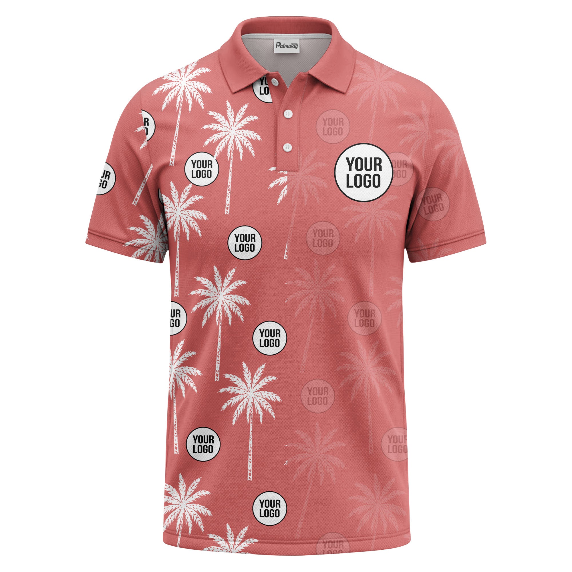 palm trees & custom logo circle repeat graphic polo shirt