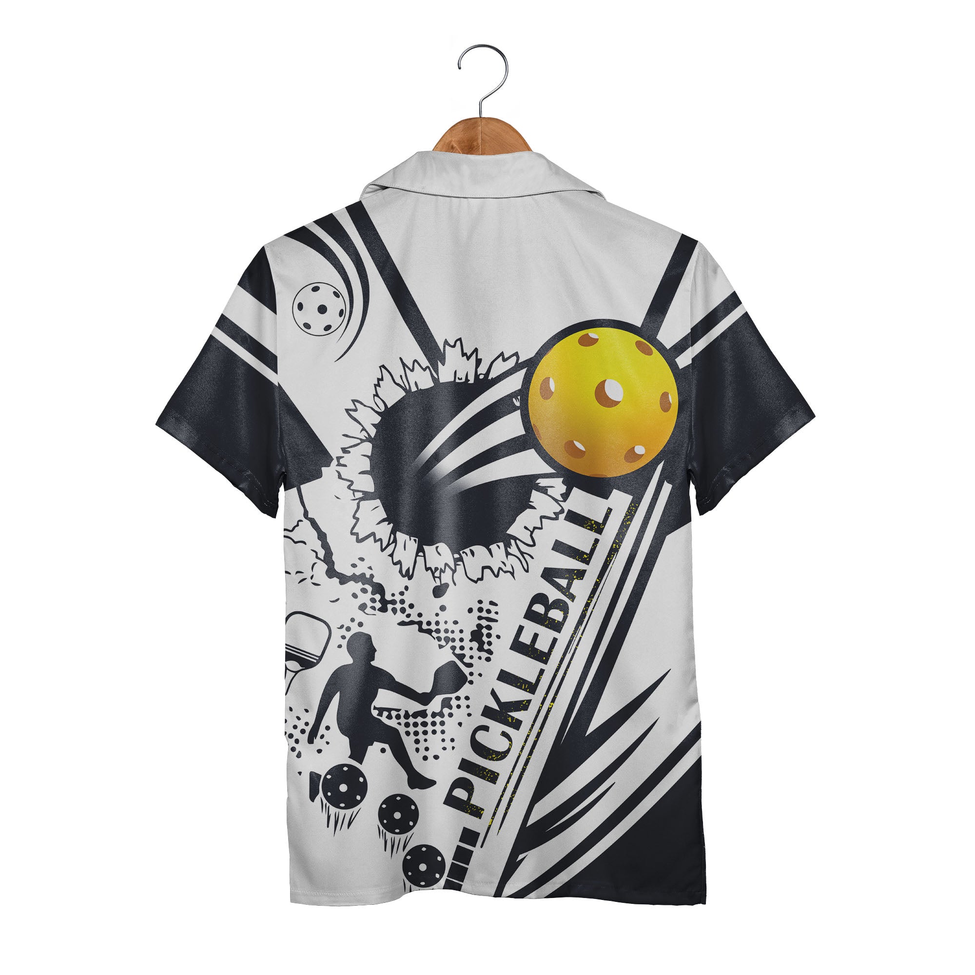 Pickleball Hawaiian Shirt - Bold Graphic Sunburst Player Silhouette Sports Tee