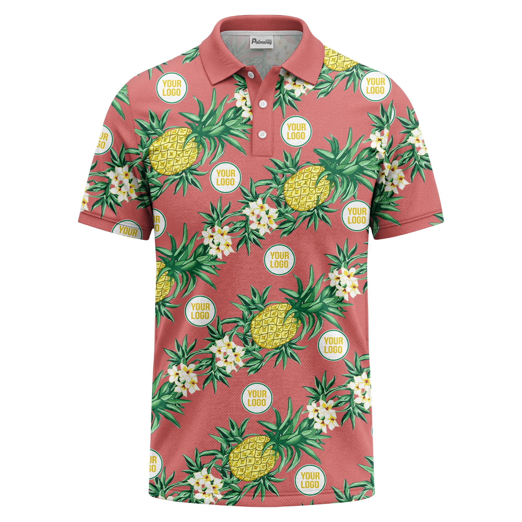 pineapple plumeria repeat pattern black polo shirt for men