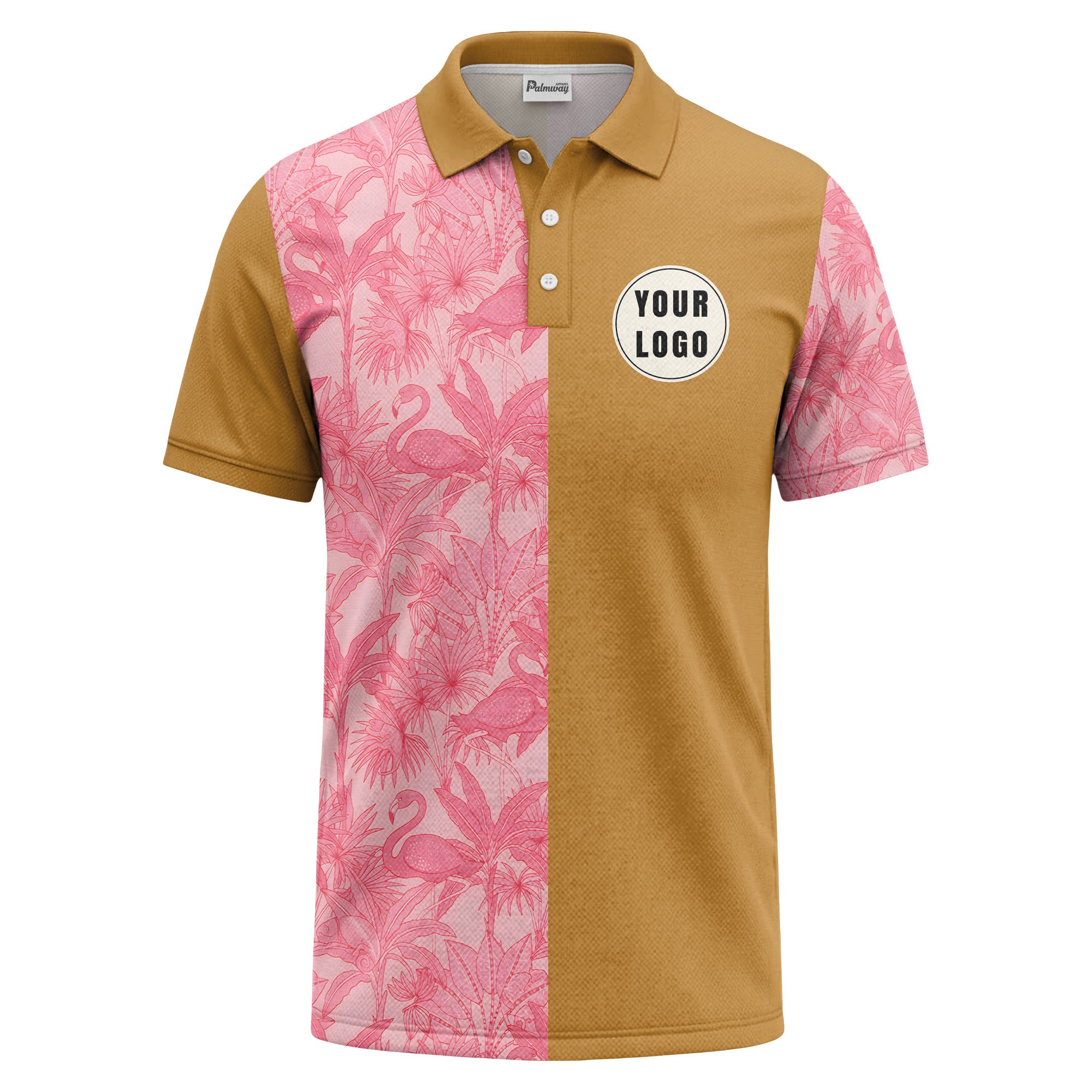 pink flamingo & tropical leaves patterned hawaiian shirt polo shirt