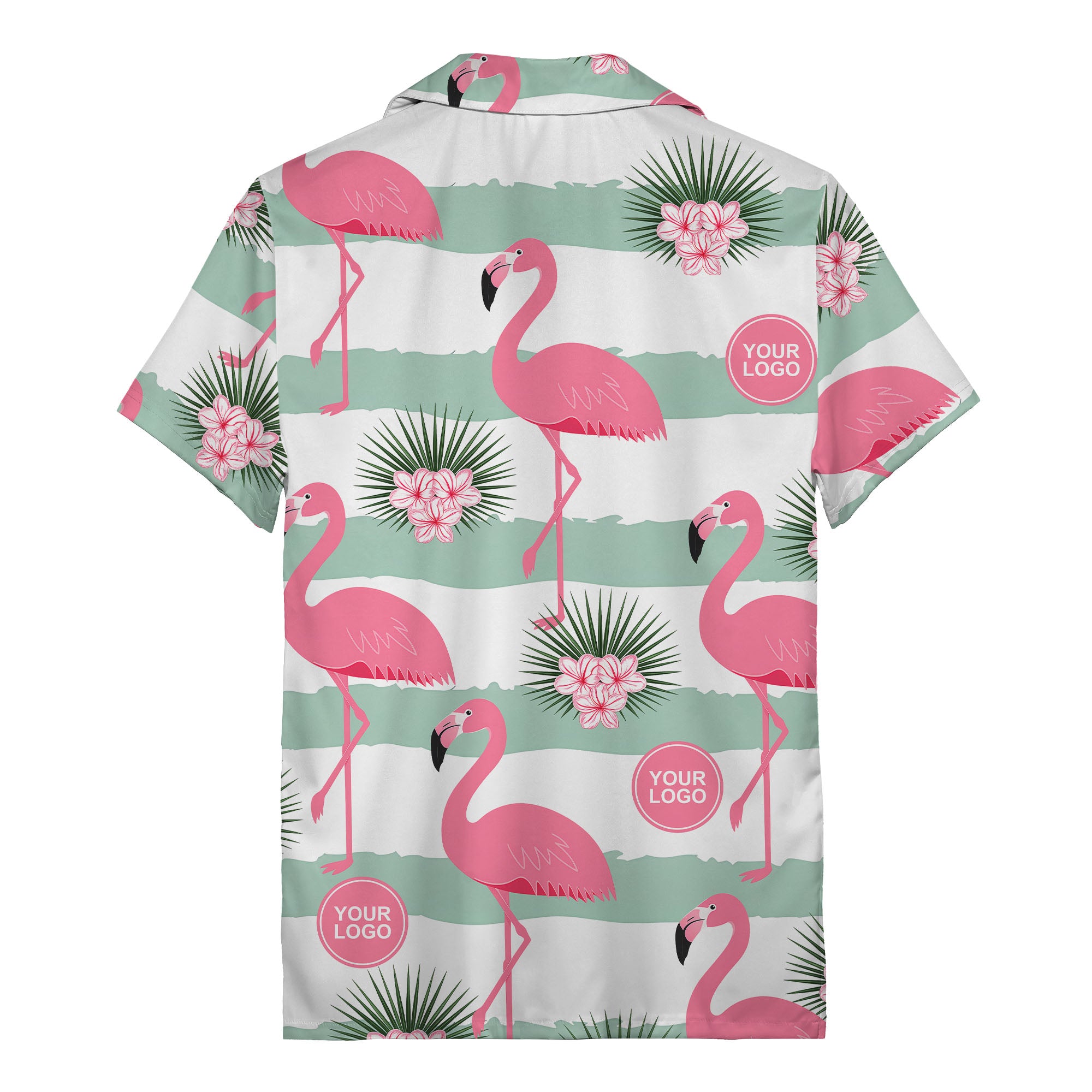 pink flamingos watercolor aloha shirt with mint stripes and tropical flowers hawaiian shirt