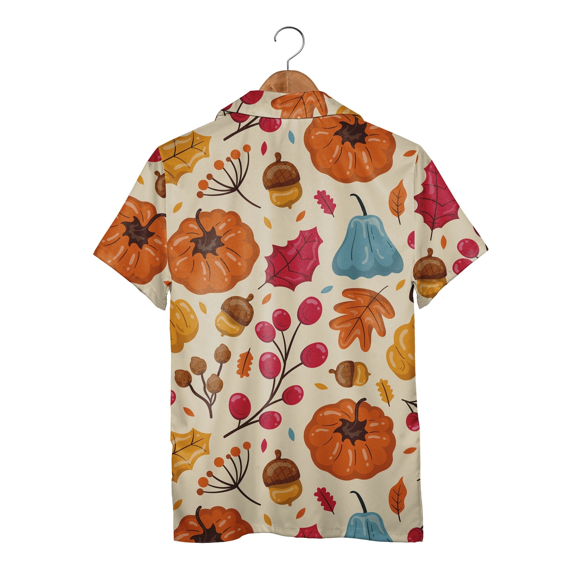 Pumpkin Patch Hawaiian Shirt with Blue Gourds and Red Berry Branches