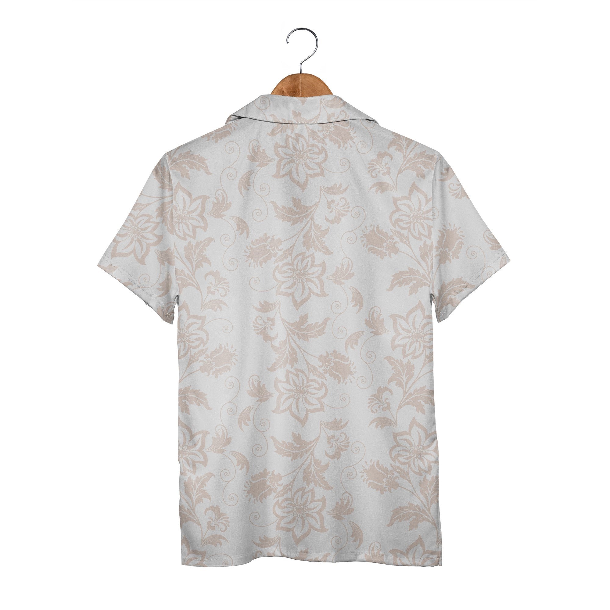 Pure White Damask Blush Hawaiian Shirt with Romantic Scroll Design