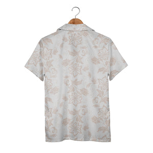 Pure White Damask Blush Hawaiian Shirt with Romantic Scroll Design