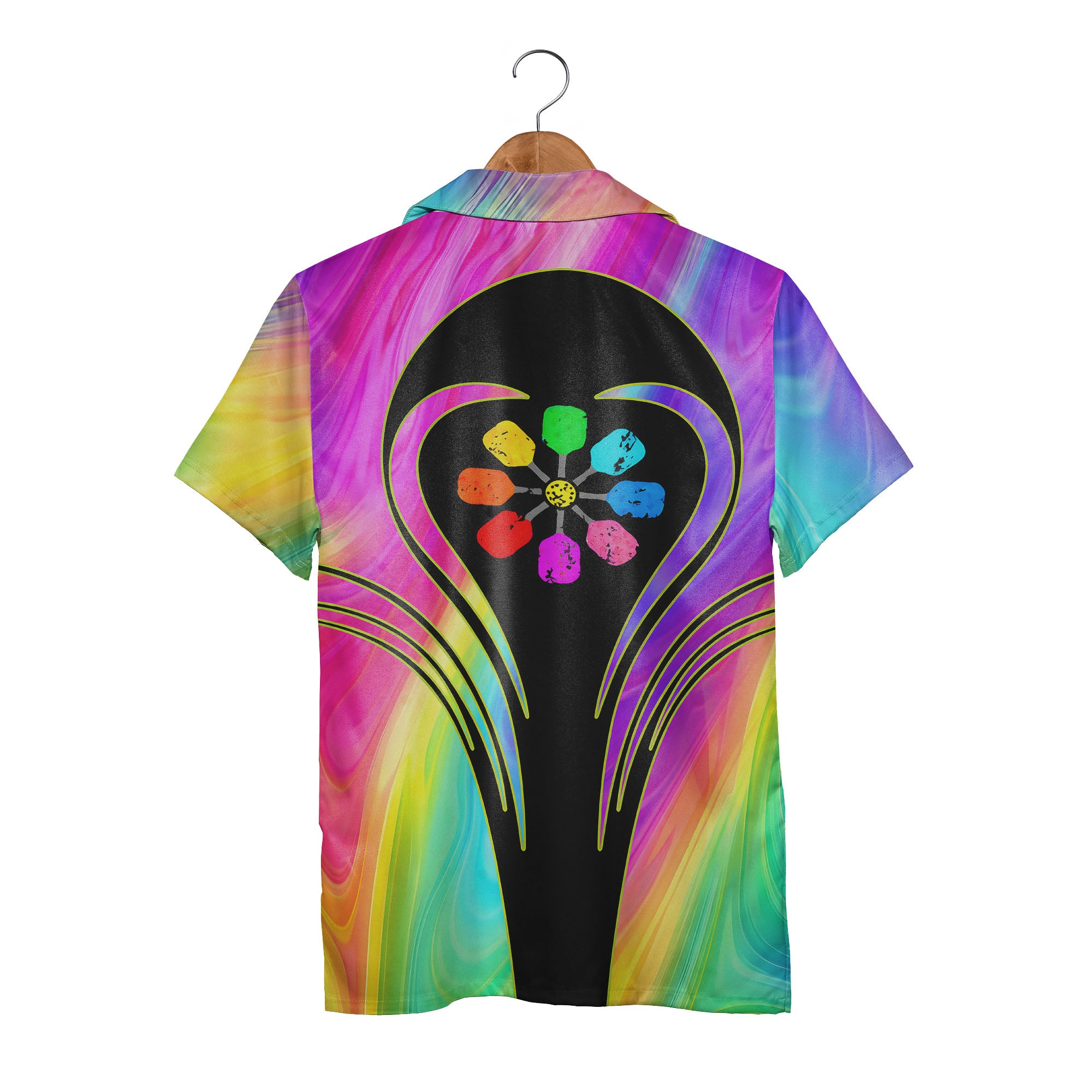 Rainbow Bowling Hawaiian Shirt - Colorful Abstract Swirl Pins Vibrant Sport Tee