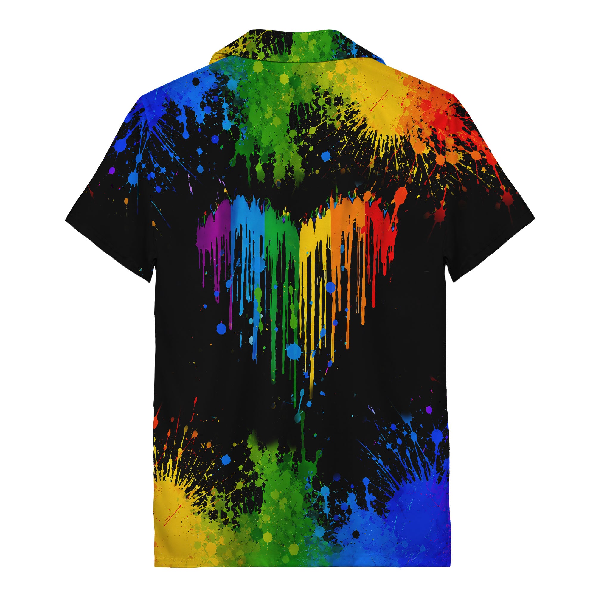 rainbow paint splatter abstract art hawaiian shirt with customizable name