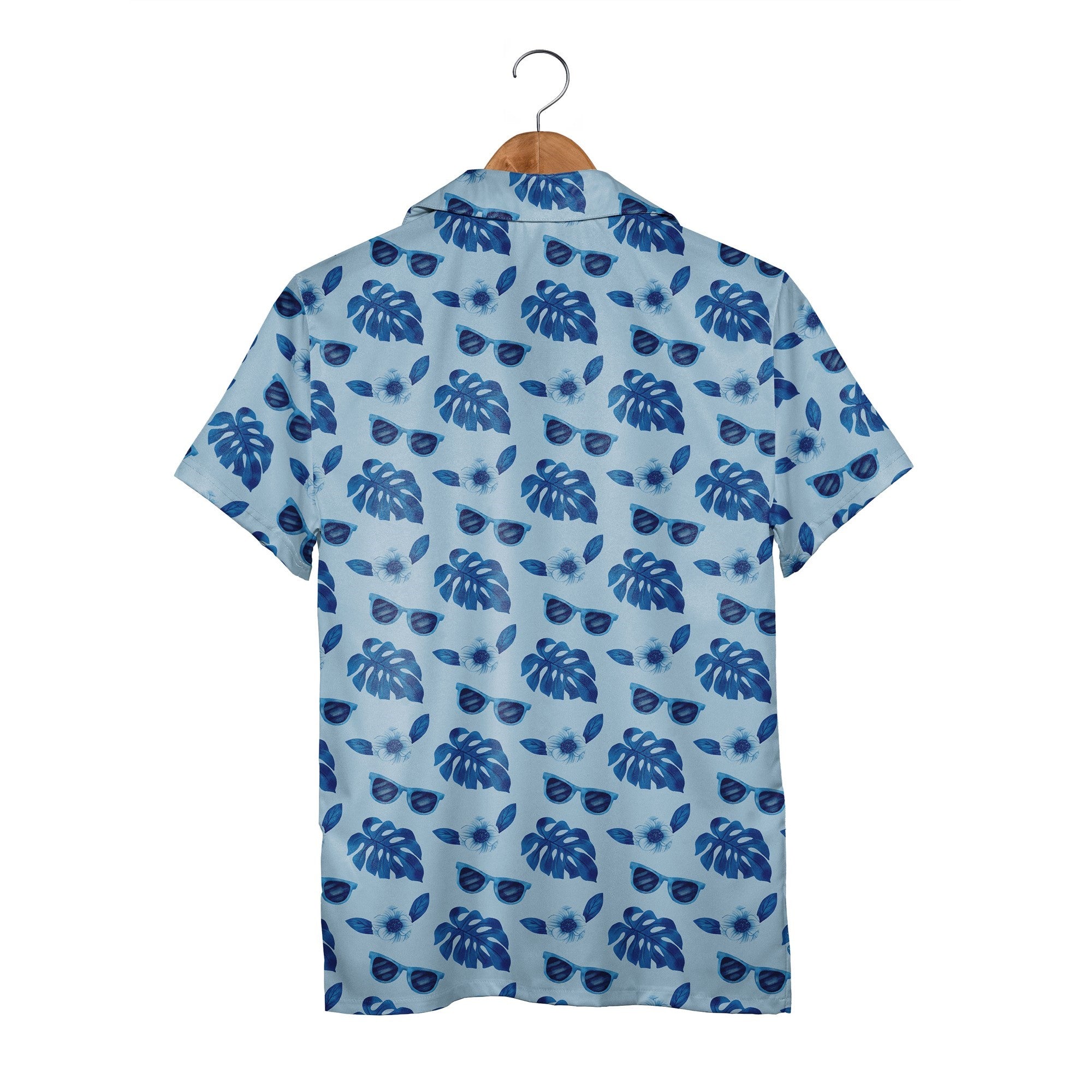 Retro Beach Vibes Hawaiian Shirt with Navy Waves and Palm Trees