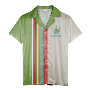 retro bowling team hawaiian shirt, vintage striped aloha button down shirt
