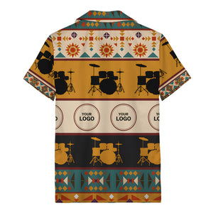 retro drum kits & sunburst geometric border hawaiian shirt