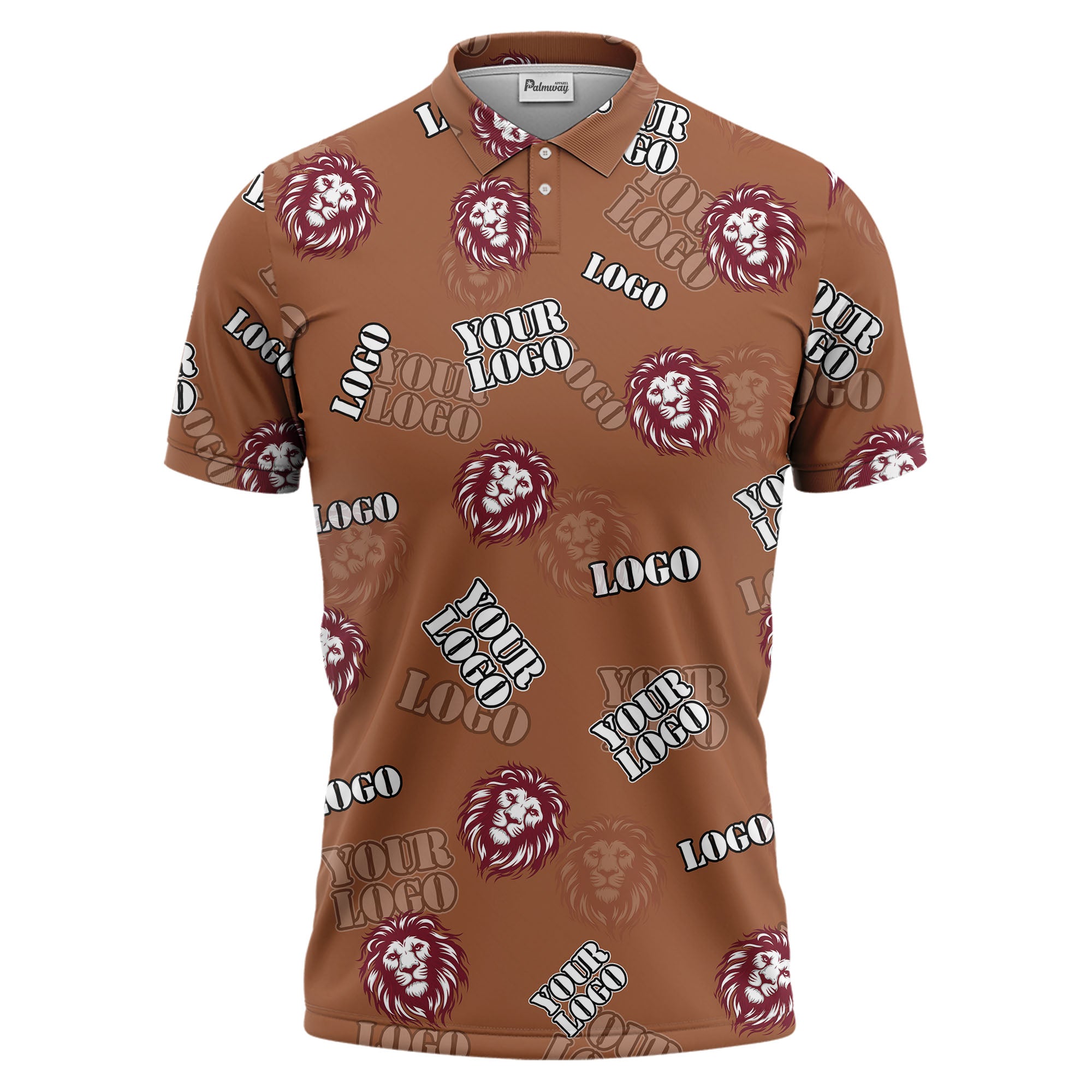 roaring lion head & your logo repeat custom multi color men's golf polo shirt