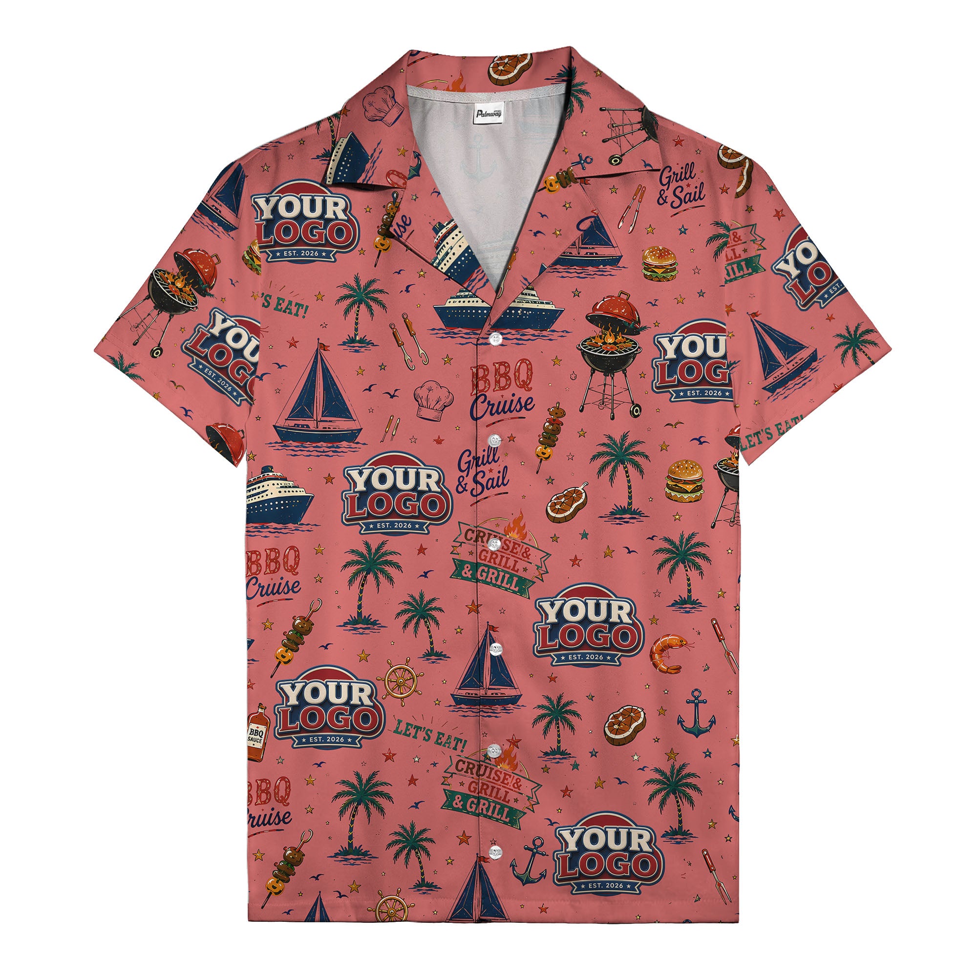 sailboats anchors ship wheels hamburger shrimp steak grill tools hawaiian shirt for men