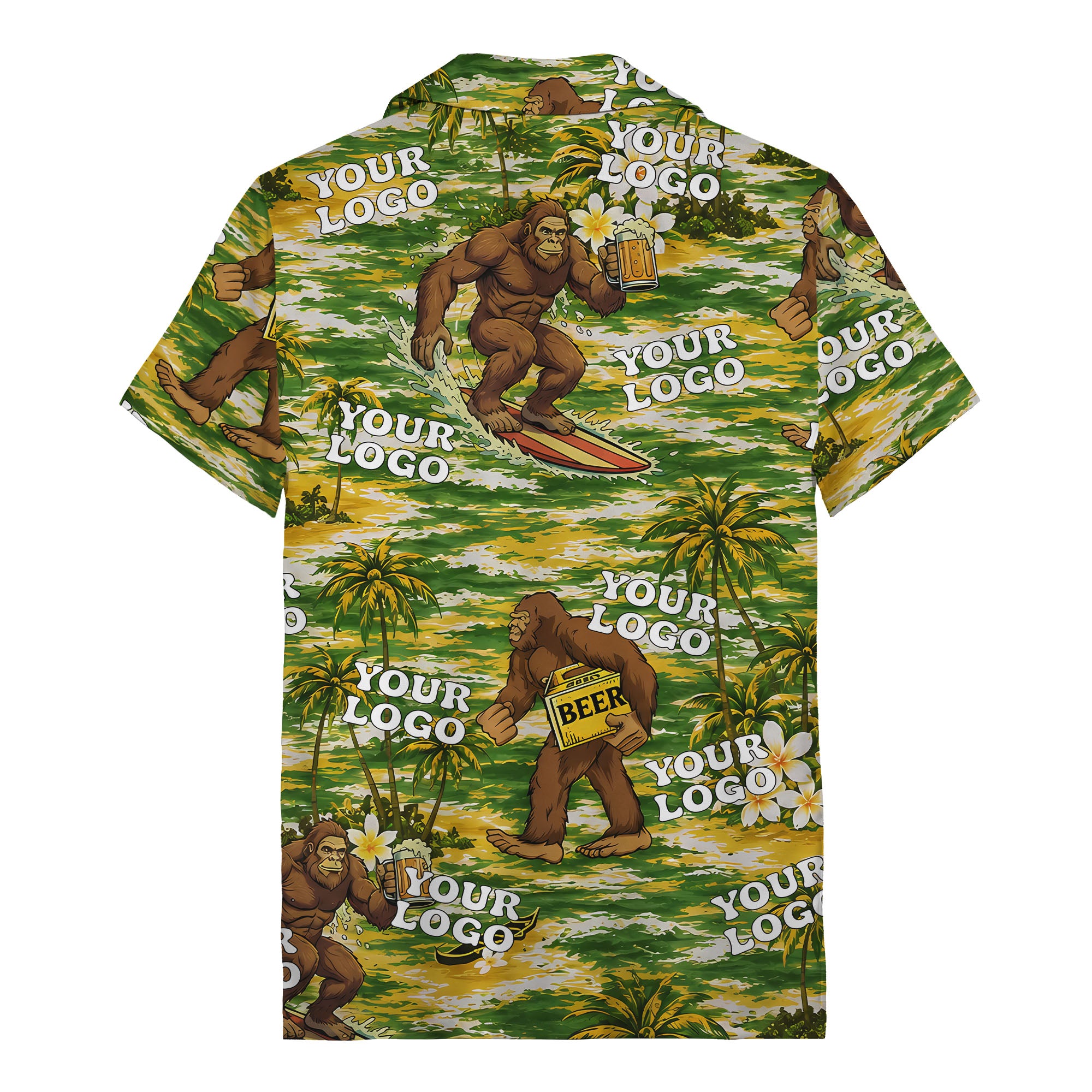 sasquatch surfing beer party aloha hawaiian shirt