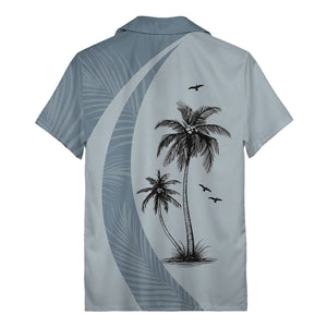 slate blue palm silhouettes with flying birds tropical hawaiian shirt