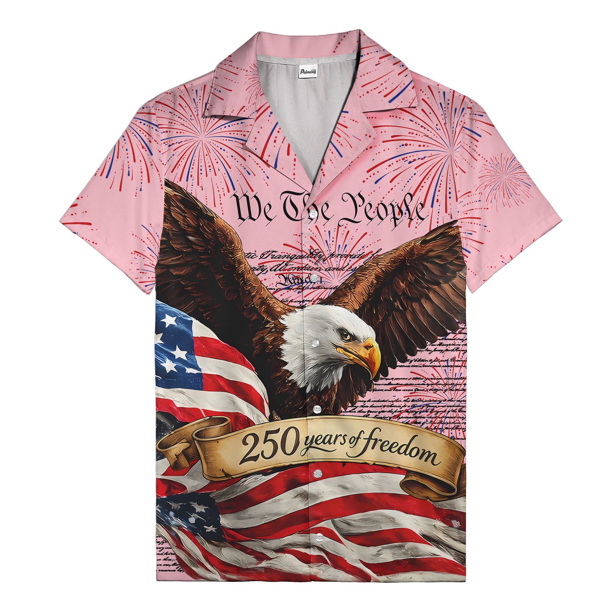 soaring bald eagle fireworks american flag hawaiian shirt for men