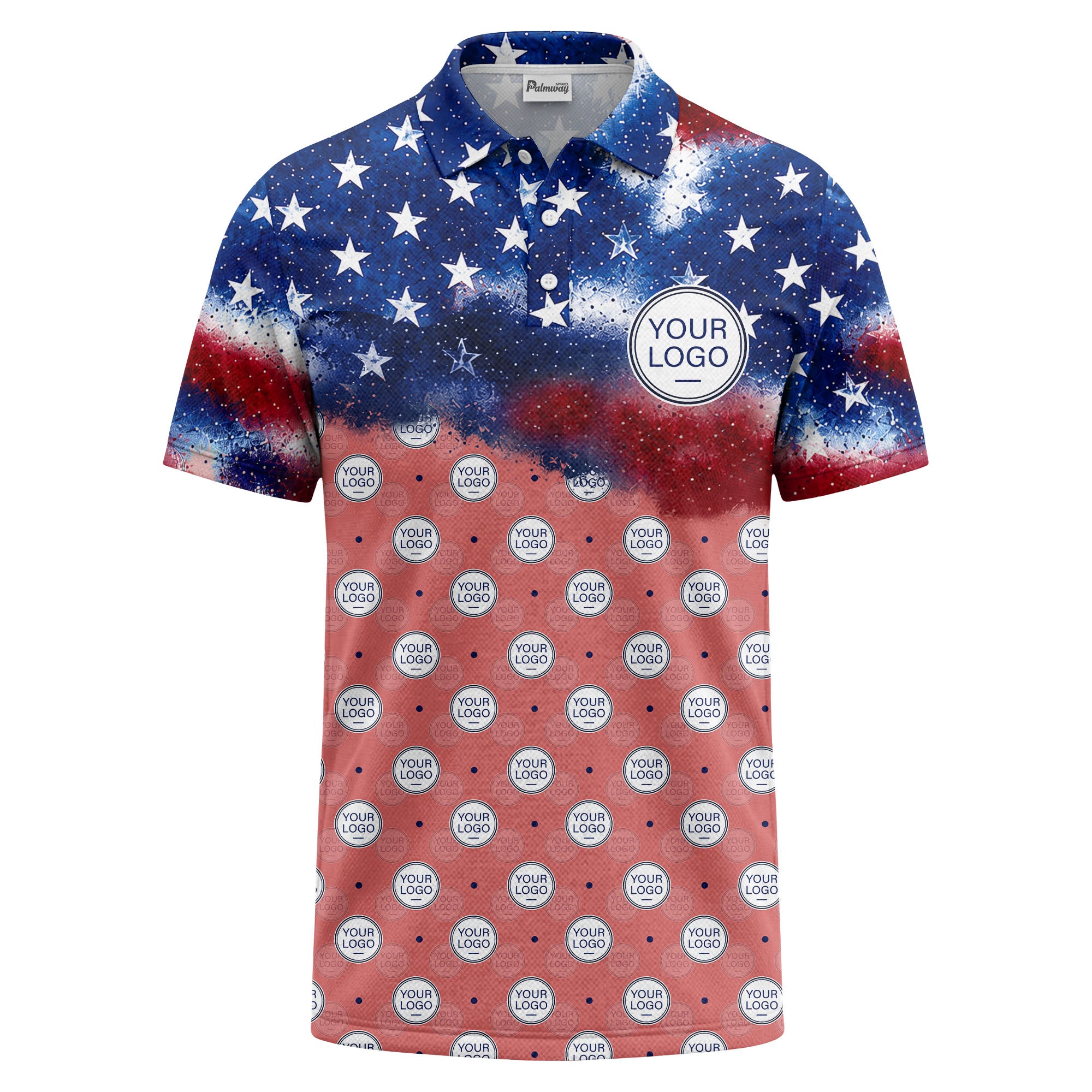 stars & stripes american flag custom logo all over print polo shirt
