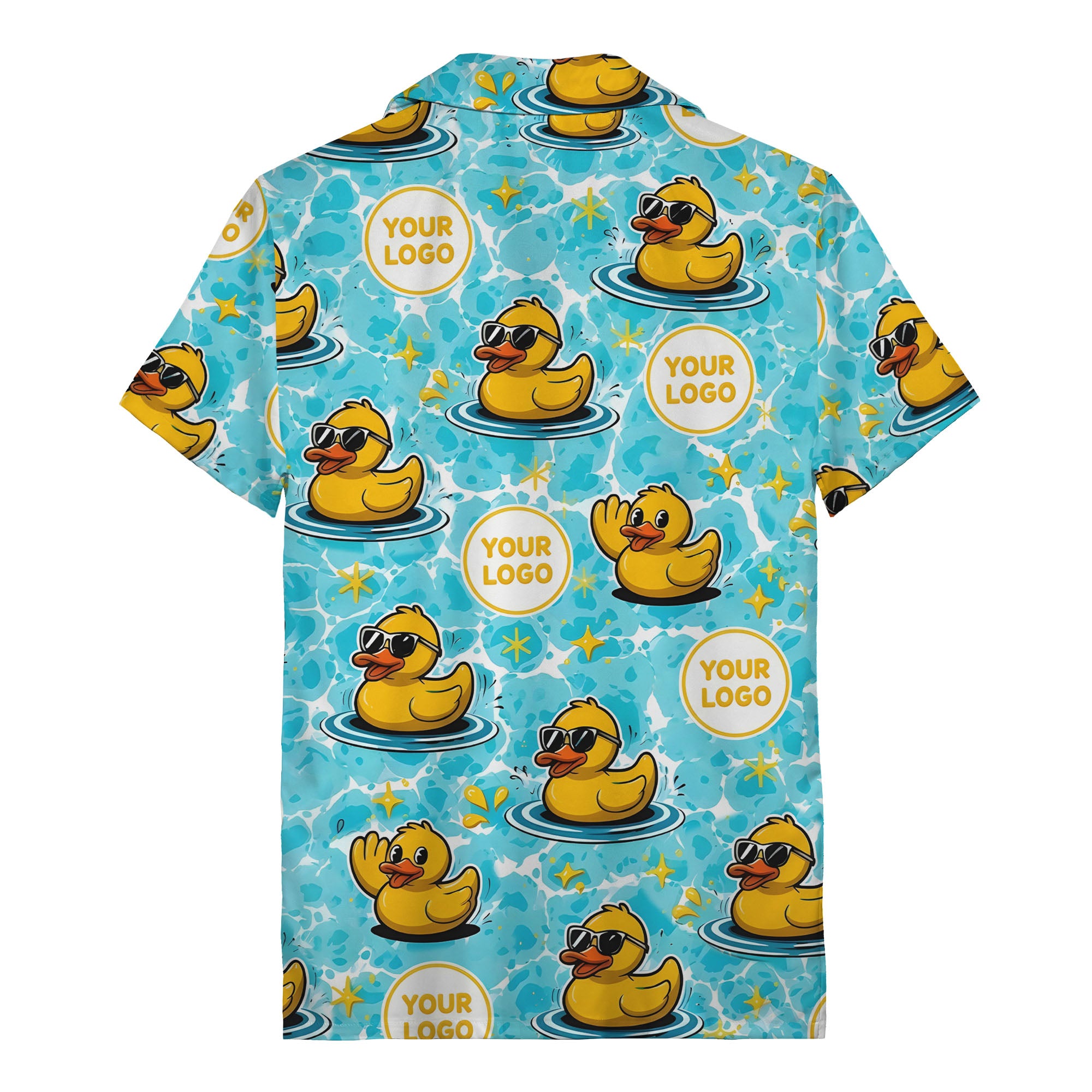 summer fun cartoon rubber ducks riding light blue wave hawaiian shirt