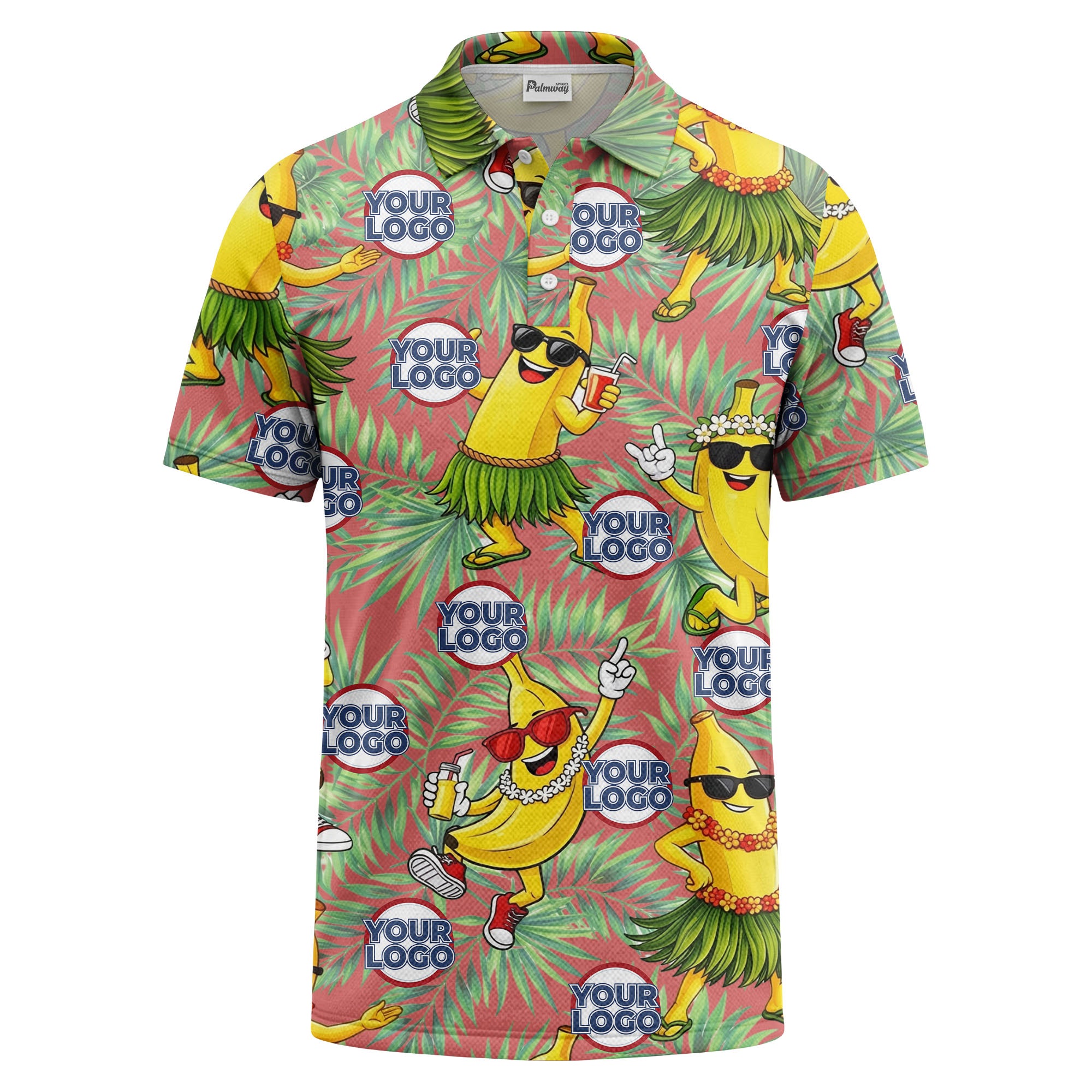 sunglass bananas luau palm leaves polo shirt for men