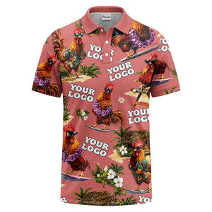 surfing roosters surfboards lei palm trees photorealistic polo shirt