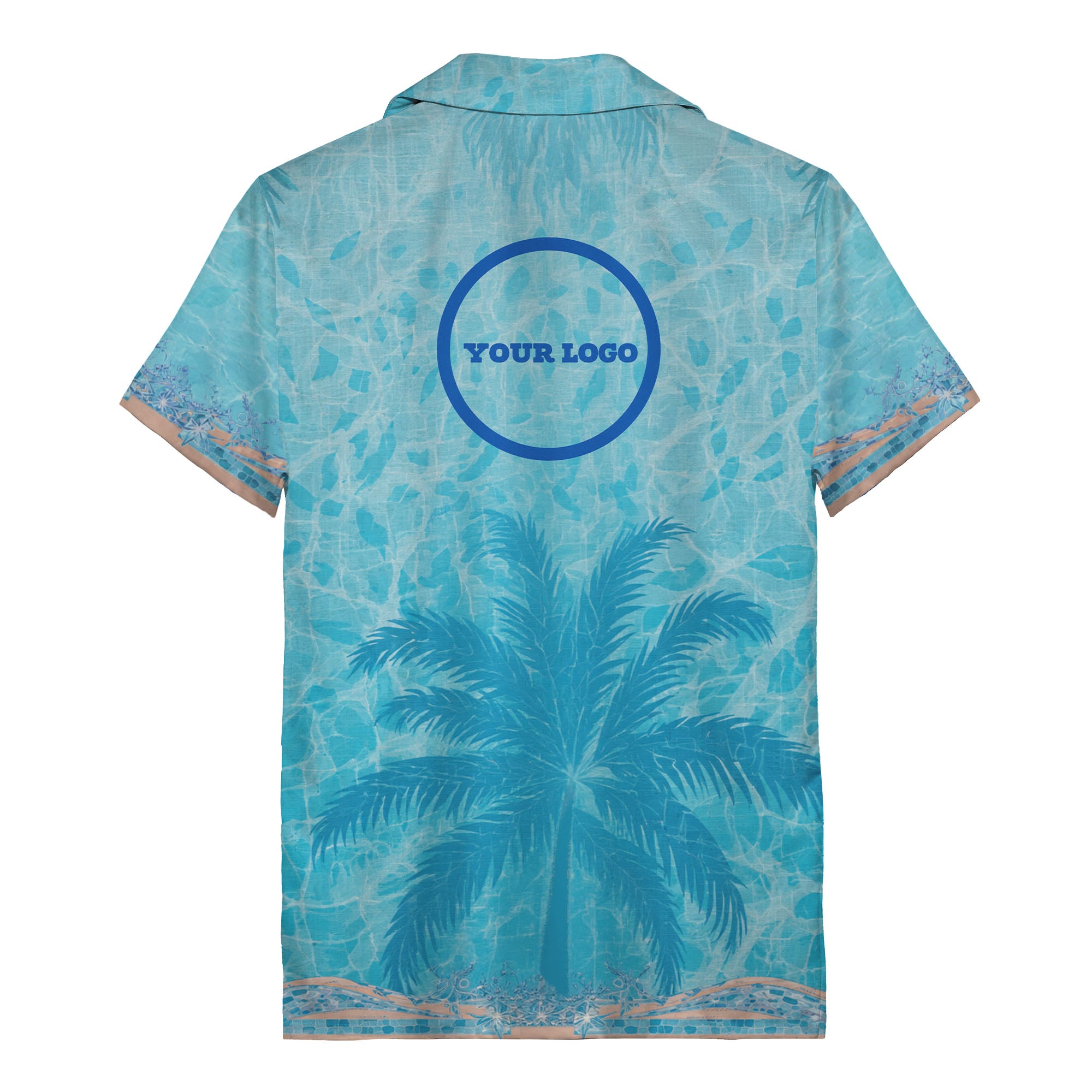 swimming pool mosaic palm trees watercolor hawaiian shirt