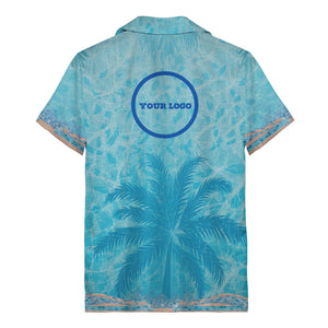 swimming pool mosaic palm trees watercolor hawaiian shirt