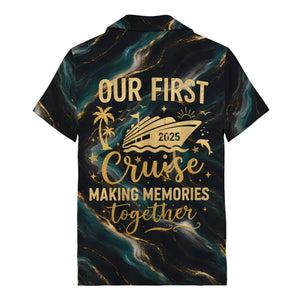 teal gold marble waves luxury yacht abstract hawaiian shirt