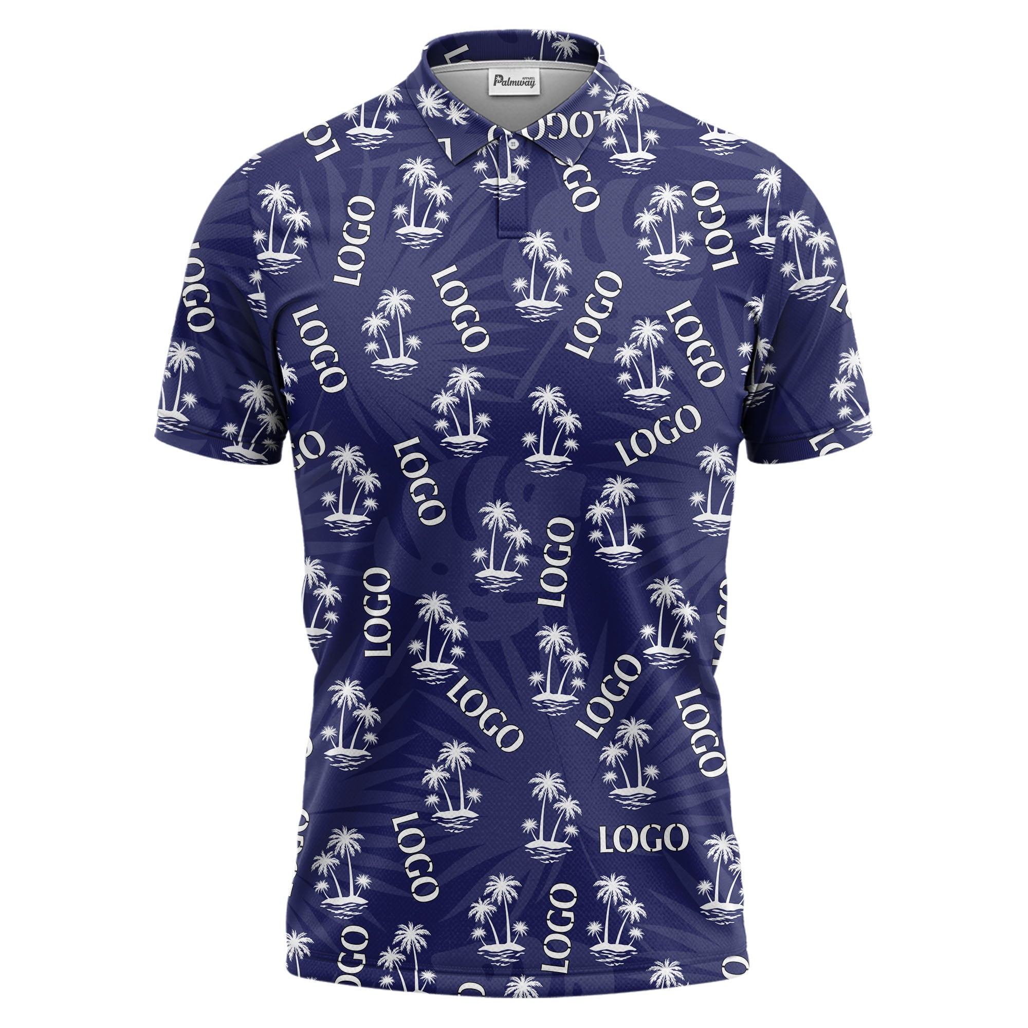 teal tropical island palm trees vacation ready polo shirt for beach days