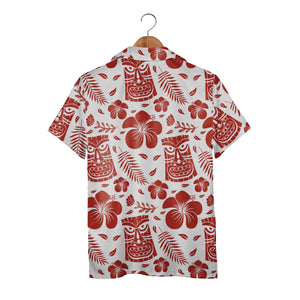Terracotta Tiki Mask Hawaiian Shirt with Palm Fronds on White