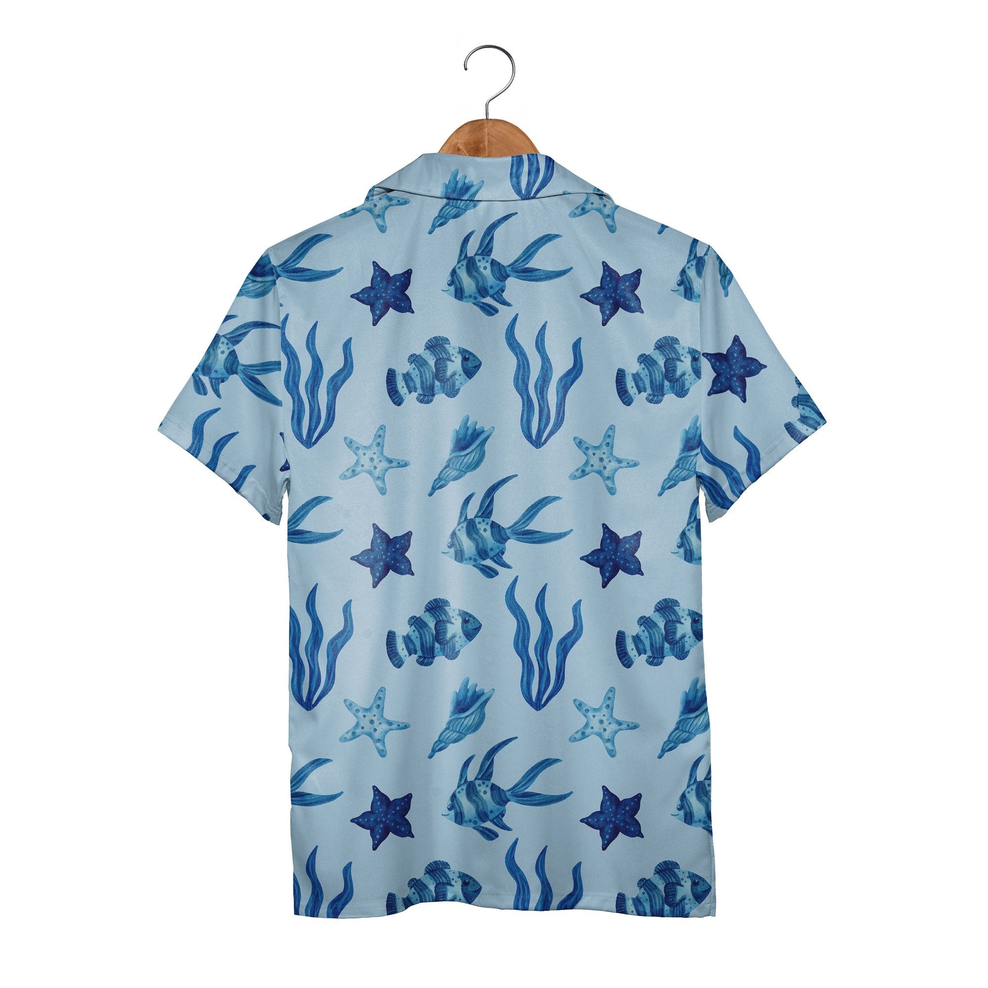 Trendy Ombre Blue Hawaiian Shirt with Gradient Tie-Dye Effect