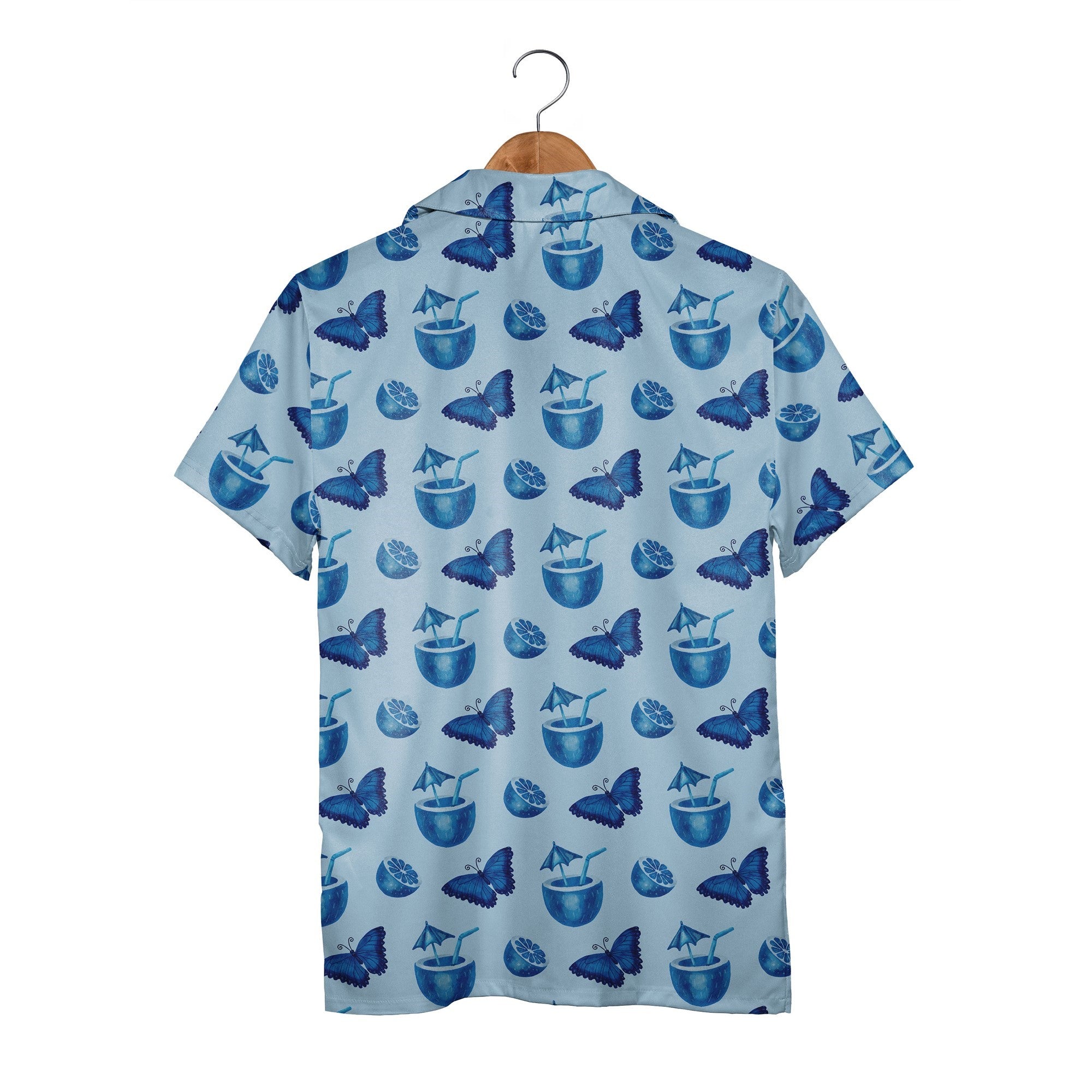 Tropical Cocktail Hour Hawaiian Shirt with Butterflies and Citrus Accents