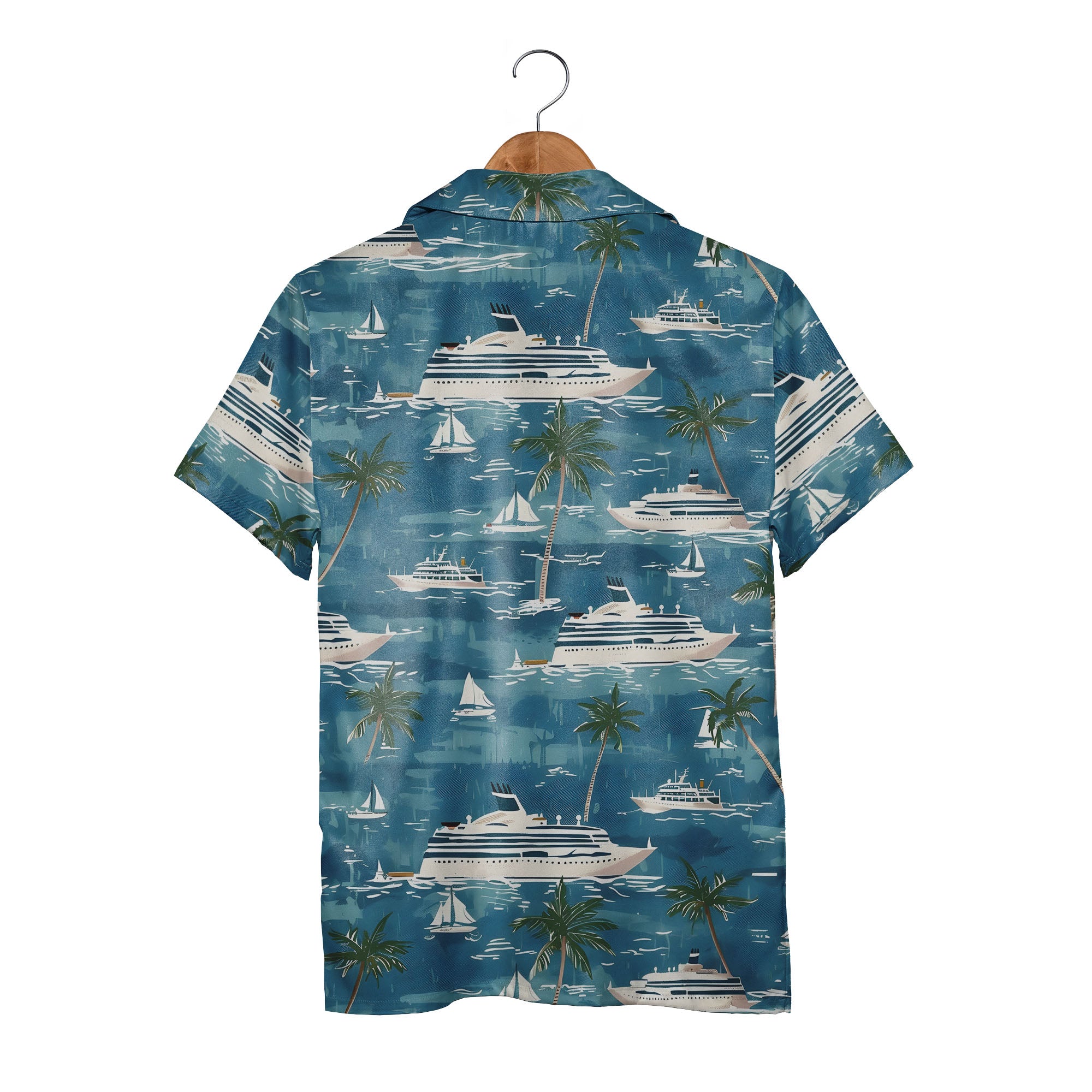 Tropical Cruise Ship & Yacht Hawaiian Shirt – Palm Trees and Ocean Waves