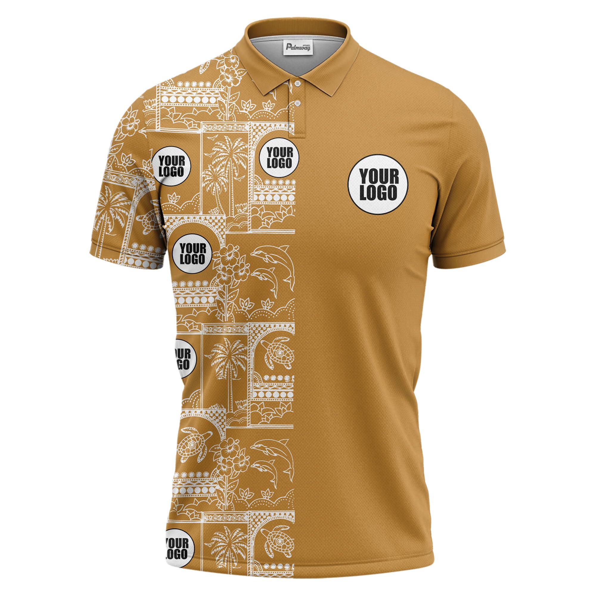 Tropical Palm Tree Dolphin Vacation Polo Shirt With Playful Turtles