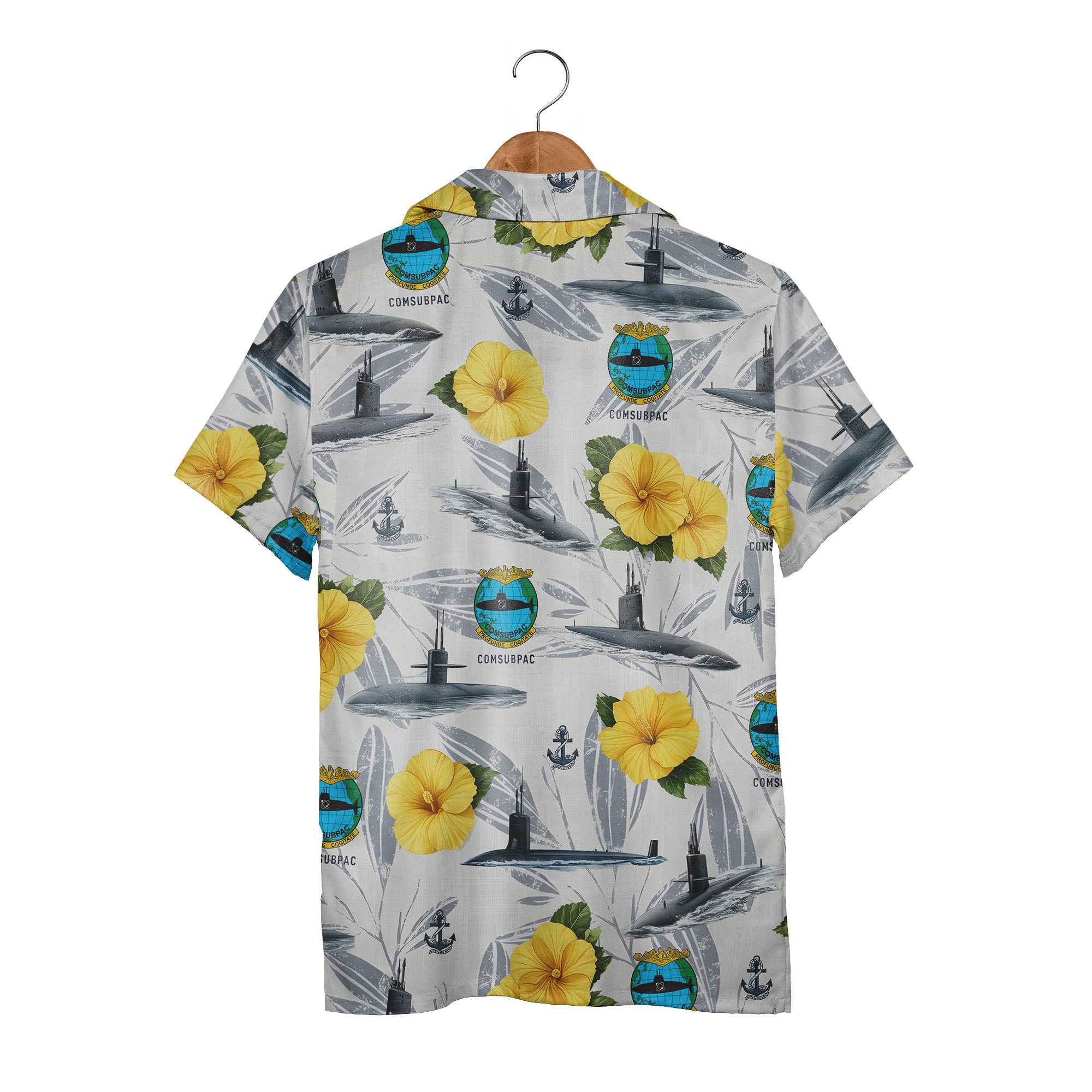 US Navy Submarine Hawaiian Shirt - COMSUBPAC Tropical Hibiscus Nautical Design