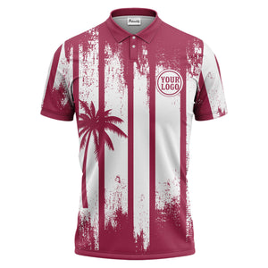 vertical striped palm trees grunge texture polo shirt for men
