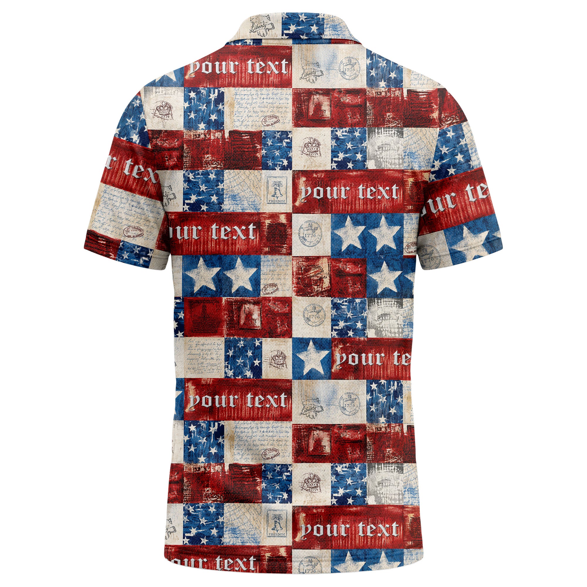 vintage american flag stars & stripes patchwork liberty bell polo shirt