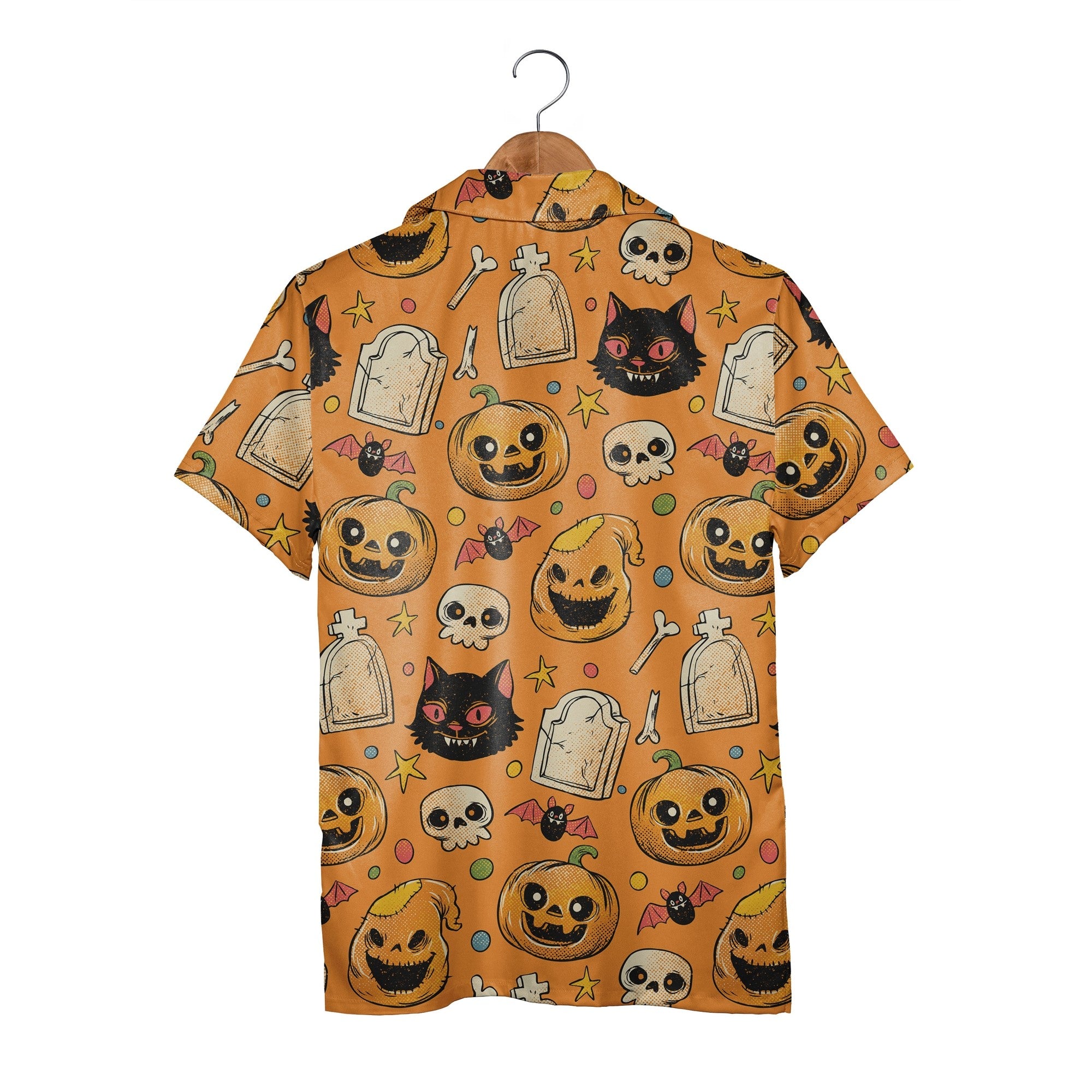 Vintage Comic Halloween Hawaiian Shirt with Skulls and Bats